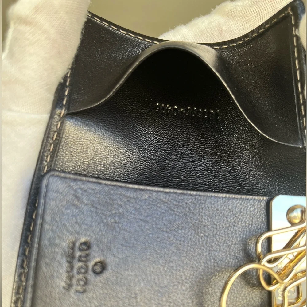 Vintage Gucci GG Black Leather Key Holder Box Controllato BNWOT